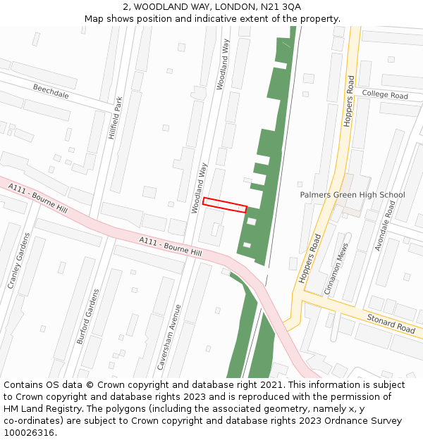 2, WOODLAND WAY, LONDON, N21 3QA: Location map and indicative extent of plot