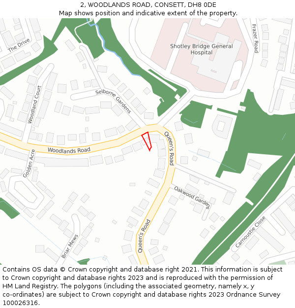 2, WOODLANDS ROAD, CONSETT, DH8 0DE: Location map and indicative extent of plot