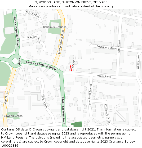 2, WOODS LANE, BURTON-ON-TRENT, DE15 9EE: Location map and indicative extent of plot