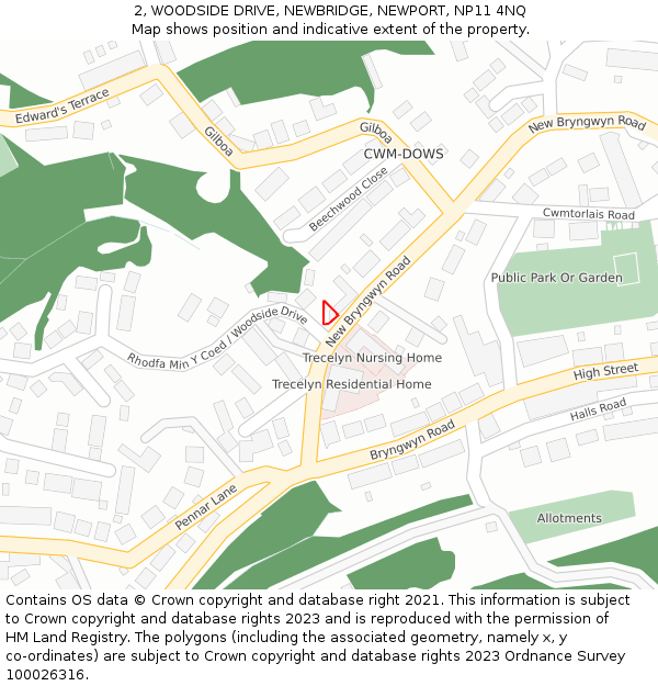 2, WOODSIDE DRIVE, NEWBRIDGE, NEWPORT, NP11 4NQ: Location map and indicative extent of plot
