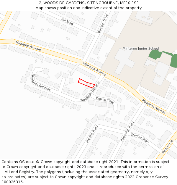 2, WOODSIDE GARDENS, SITTINGBOURNE, ME10 1SF: Location map and indicative extent of plot