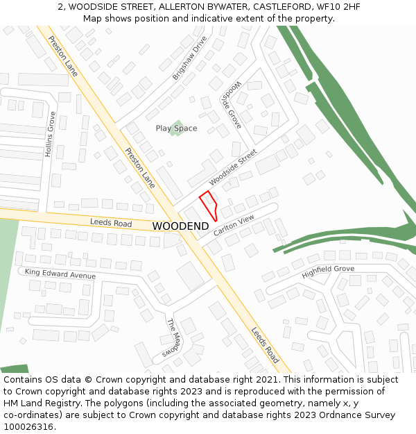 2, WOODSIDE STREET, ALLERTON BYWATER, CASTLEFORD, WF10 2HF: Location map and indicative extent of plot