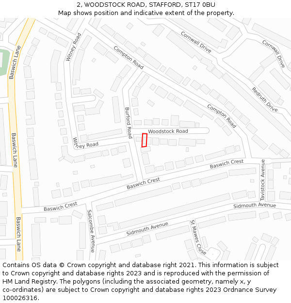 2, WOODSTOCK ROAD, STAFFORD, ST17 0BU: Location map and indicative extent of plot