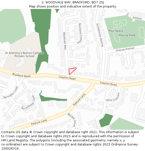 2, WOODVALE WAY, BRADFORD, BD7 2SJ: Location map and indicative extent of plot
