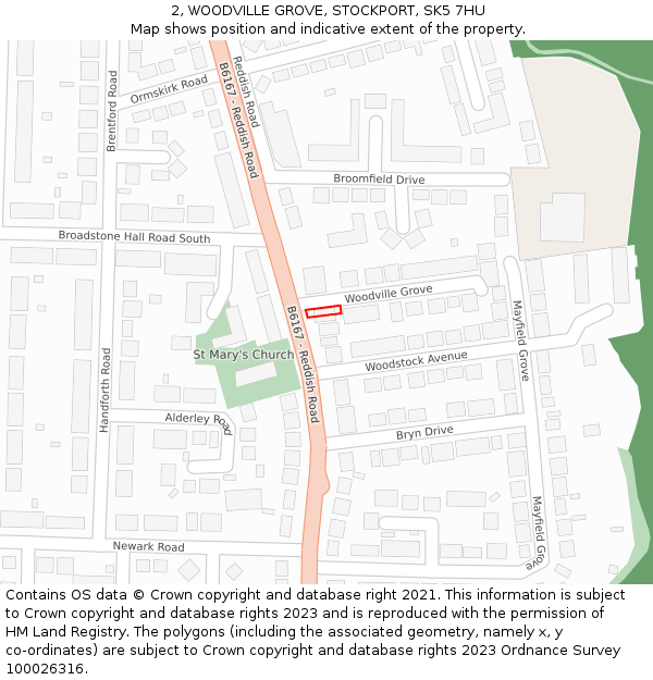 2, WOODVILLE GROVE, STOCKPORT, SK5 7HU: Location map and indicative extent of plot