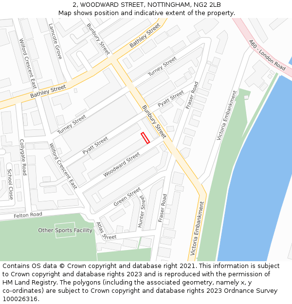 2, WOODWARD STREET, NOTTINGHAM, NG2 2LB: Location map and indicative extent of plot