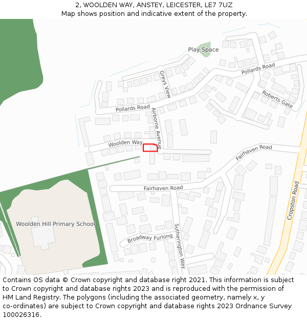 2, WOOLDEN WAY, ANSTEY, LEICESTER, LE7 7UZ: Location map and indicative extent of plot