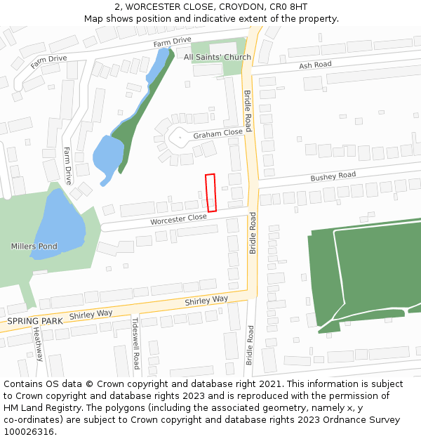 2, WORCESTER CLOSE, CROYDON, CR0 8HT: Location map and indicative extent of plot