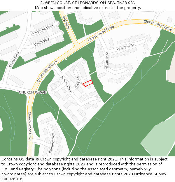 2, WREN COURT, ST LEONARDS-ON-SEA, TN38 9RN: Location map and indicative extent of plot