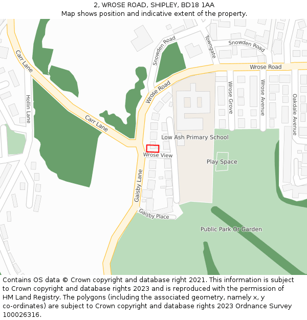 2, WROSE ROAD, SHIPLEY, BD18 1AA: Location map and indicative extent of plot