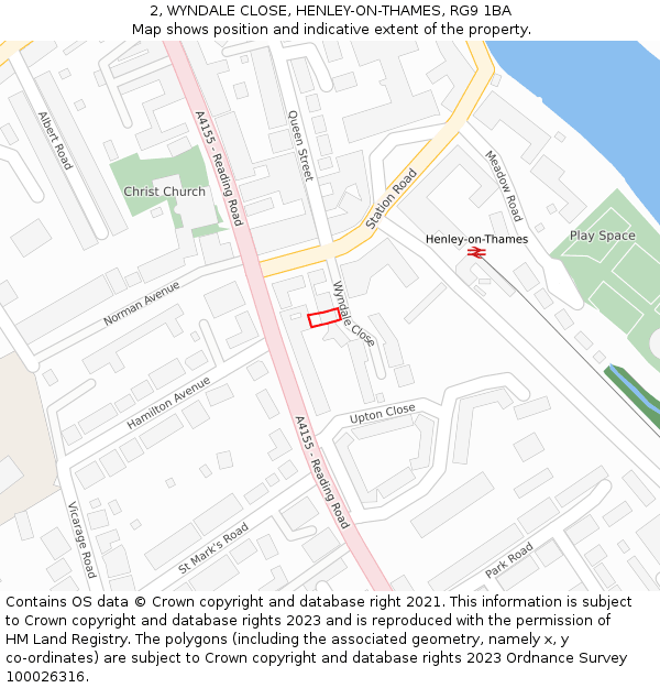 2, WYNDALE CLOSE, HENLEY-ON-THAMES, RG9 1BA: Location map and indicative extent of plot