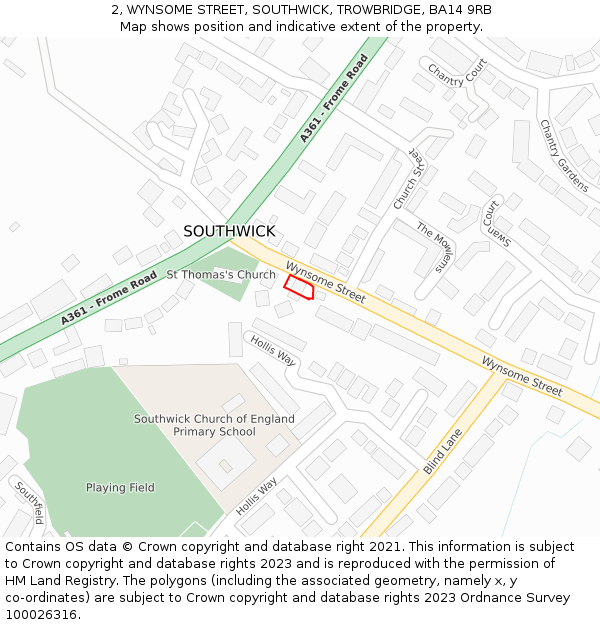 2, WYNSOME STREET, SOUTHWICK, TROWBRIDGE, BA14 9RB: Location map and indicative extent of plot