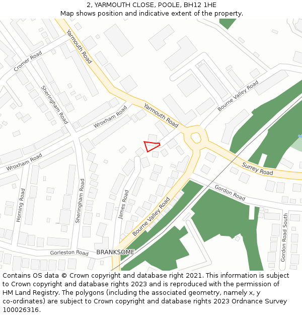 2, YARMOUTH CLOSE, POOLE, BH12 1HE: Location map and indicative extent of plot