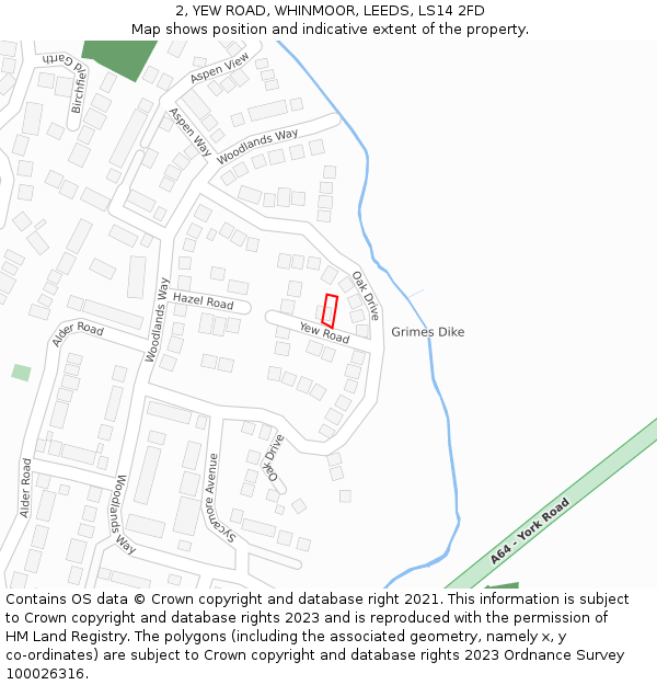 2, YEW ROAD, WHINMOOR, LEEDS, LS14 2FD: Location map and indicative extent of plot