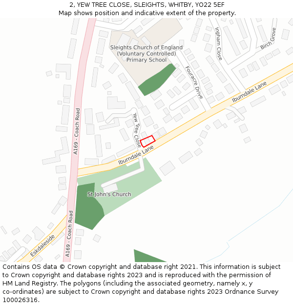 2, YEW TREE CLOSE, SLEIGHTS, WHITBY, YO22 5EF: Location map and indicative extent of plot
