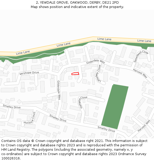 2, YEWDALE GROVE, OAKWOOD, DERBY, DE21 2PD: Location map and indicative extent of plot