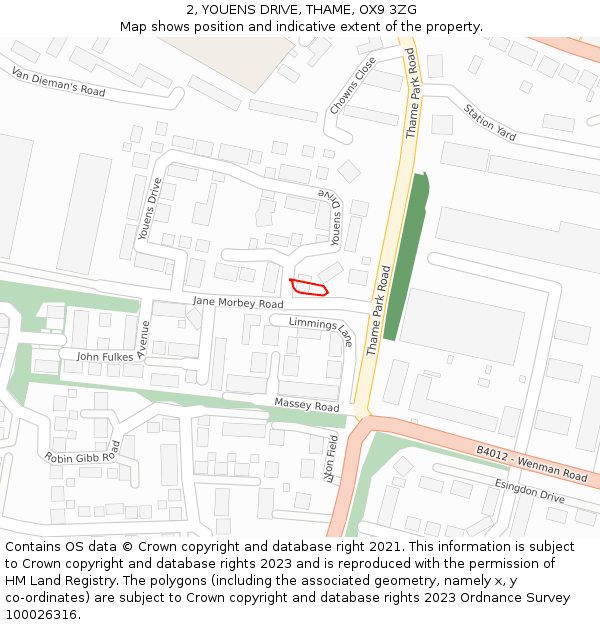 2, YOUENS DRIVE, THAME, OX9 3ZG: Location map and indicative extent of plot