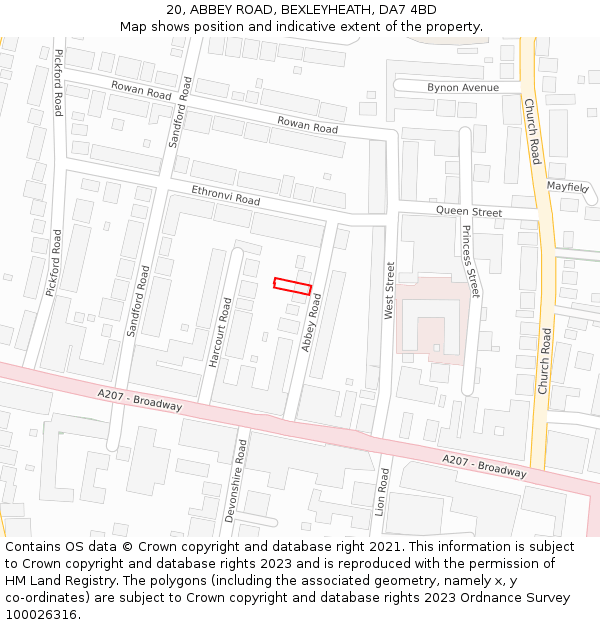 20, ABBEY ROAD, BEXLEYHEATH, DA7 4BD: Location map and indicative extent of plot