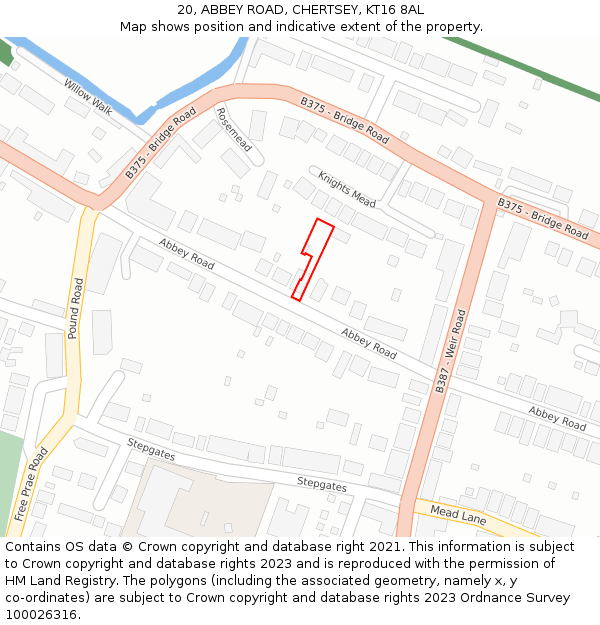 20, ABBEY ROAD, CHERTSEY, KT16 8AL: Location map and indicative extent of plot