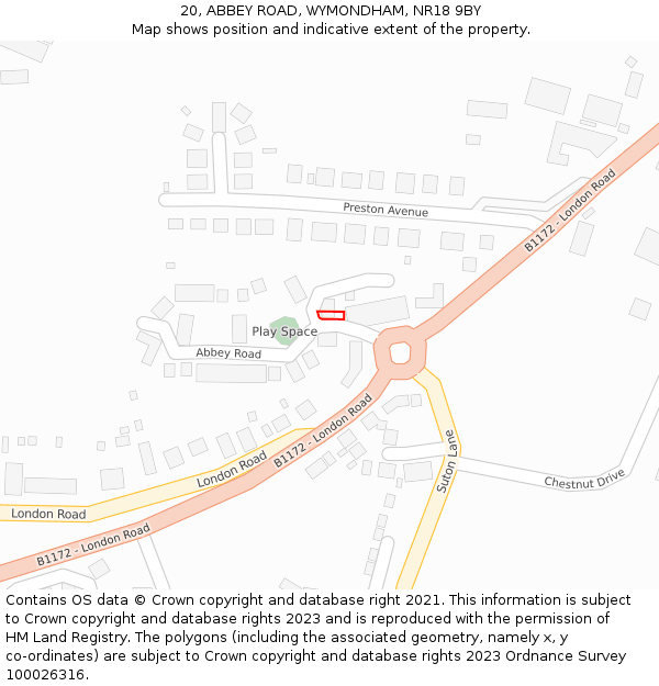20, ABBEY ROAD, WYMONDHAM, NR18 9BY: Location map and indicative extent of plot