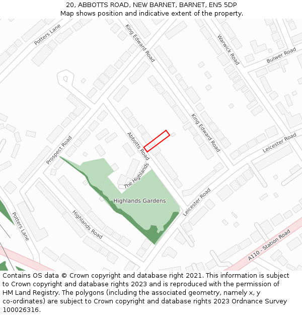 20, ABBOTTS ROAD, NEW BARNET, BARNET, EN5 5DP: Location map and indicative extent of plot