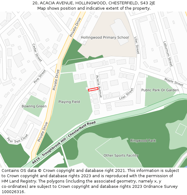20, ACACIA AVENUE, HOLLINGWOOD, CHESTERFIELD, S43 2JE: Location map and indicative extent of plot