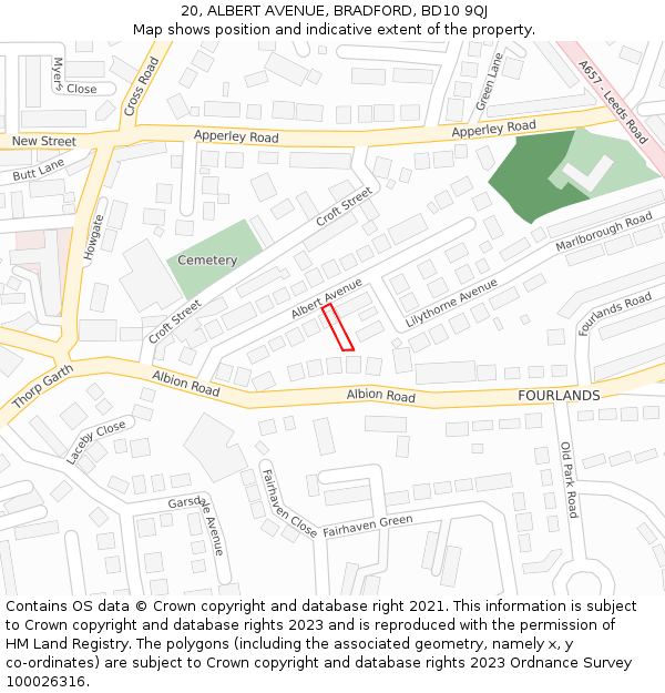 20, ALBERT AVENUE, BRADFORD, BD10 9QJ: Location map and indicative extent of plot