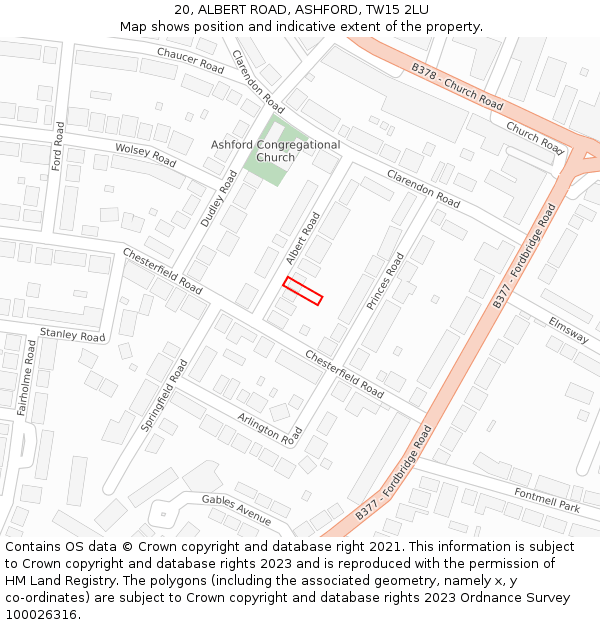 20, ALBERT ROAD, ASHFORD, TW15 2LU: Location map and indicative extent of plot