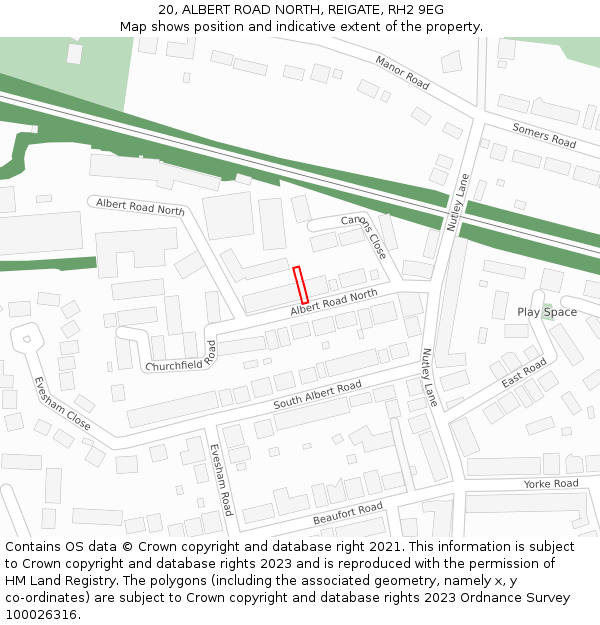 20, ALBERT ROAD NORTH, REIGATE, RH2 9EG: Location map and indicative extent of plot