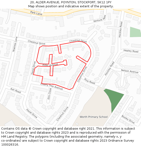 20, ALDER AVENUE, POYNTON, STOCKPORT, SK12 1PY: Location map and indicative extent of plot