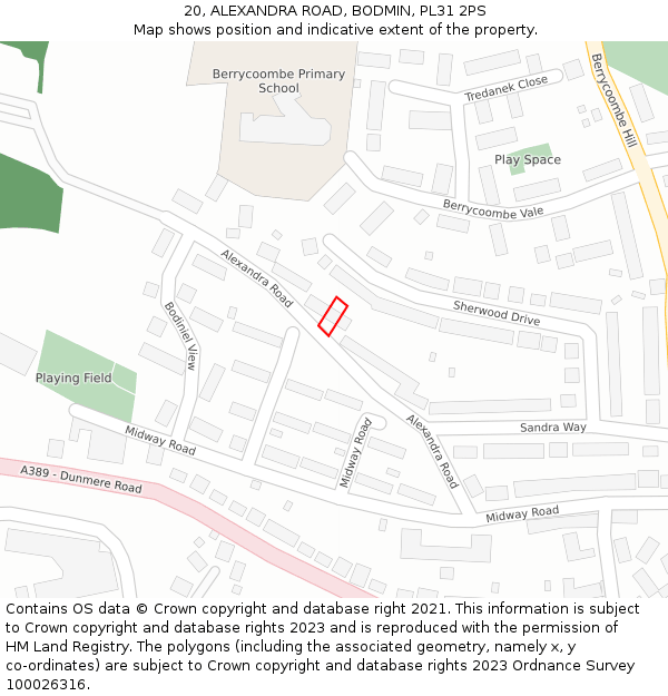 20, ALEXANDRA ROAD, BODMIN, PL31 2PS: Location map and indicative extent of plot