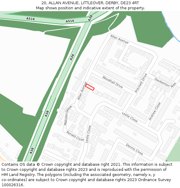 20, ALLAN AVENUE, LITTLEOVER, DERBY, DE23 4RT: Location map and indicative extent of plot