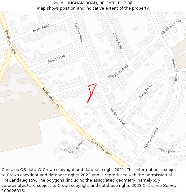 20, ALLINGHAM ROAD, REIGATE, RH2 8JE: Location map and indicative extent of plot