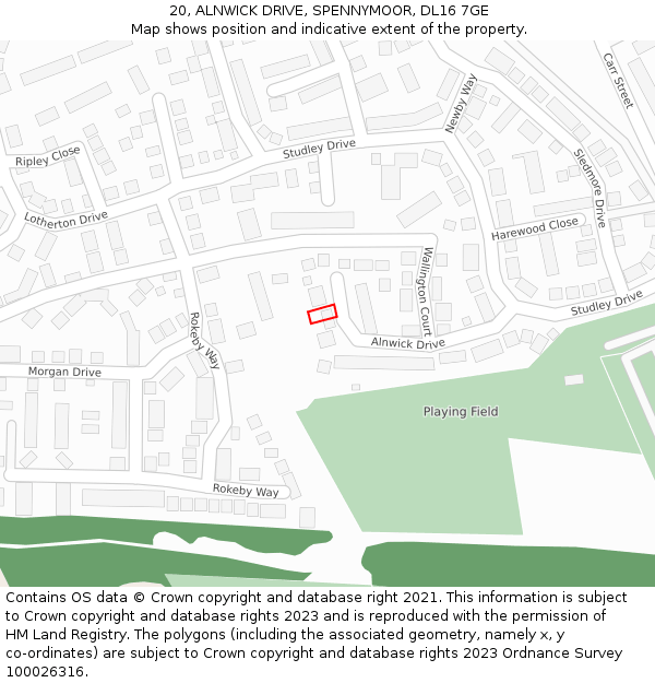 20, ALNWICK DRIVE, SPENNYMOOR, DL16 7GE: Location map and indicative extent of plot