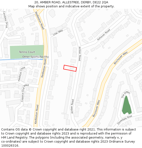 20, AMBER ROAD, ALLESTREE, DERBY, DE22 2QA: Location map and indicative extent of plot