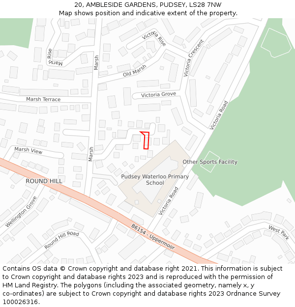 20, AMBLESIDE GARDENS, PUDSEY, LS28 7NW: Location map and indicative extent of plot