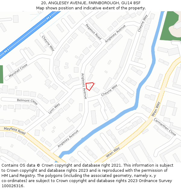 20, ANGLESEY AVENUE, FARNBOROUGH, GU14 8SF: Location map and indicative extent of plot
