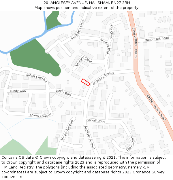 20, ANGLESEY AVENUE, HAILSHAM, BN27 3BH: Location map and indicative extent of plot