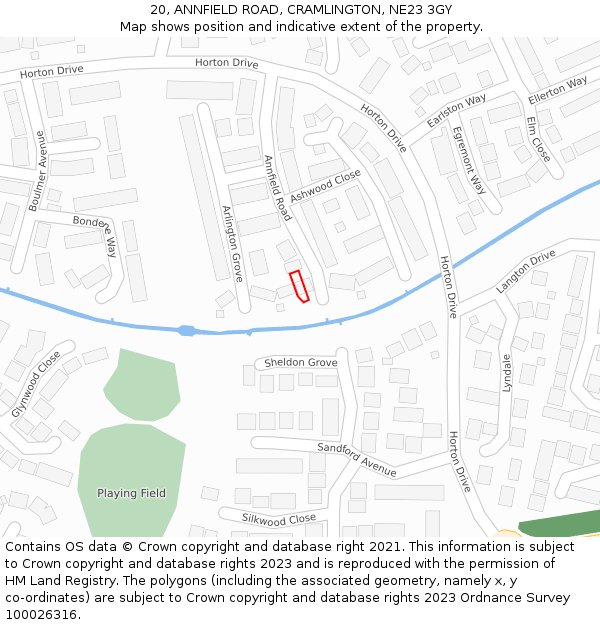 20, ANNFIELD ROAD, CRAMLINGTON, NE23 3GY: Location map and indicative extent of plot