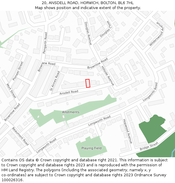 20, ANSDELL ROAD, HORWICH, BOLTON, BL6 7HL: Location map and indicative extent of plot