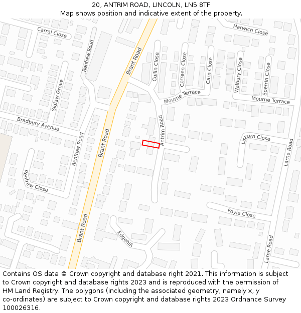 20, ANTRIM ROAD, LINCOLN, LN5 8TF: Location map and indicative extent of plot