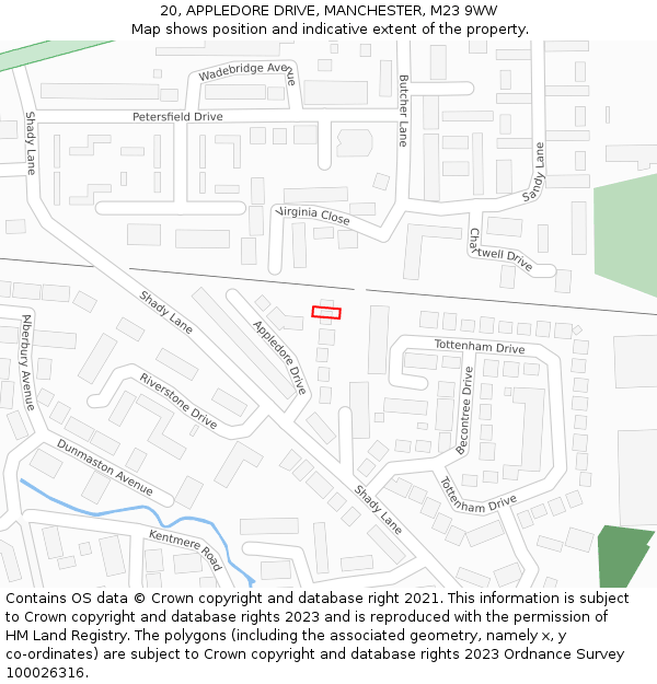 20, APPLEDORE DRIVE, MANCHESTER, M23 9WW: Location map and indicative extent of plot