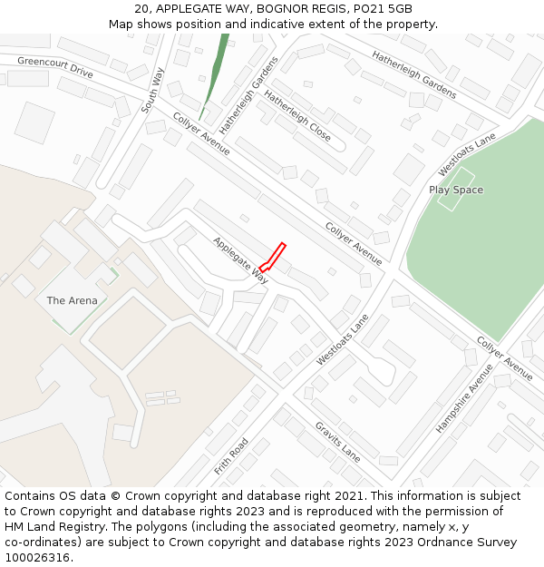20, APPLEGATE WAY, BOGNOR REGIS, PO21 5GB: Location map and indicative extent of plot