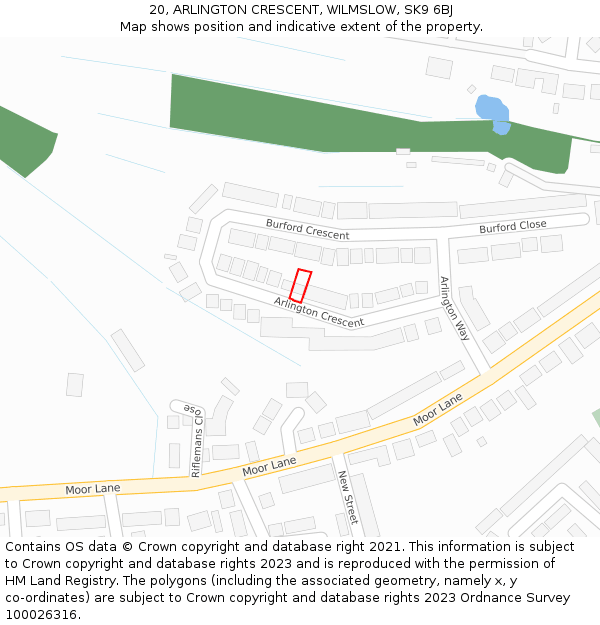 20, ARLINGTON CRESCENT, WILMSLOW, SK9 6BJ: Location map and indicative extent of plot