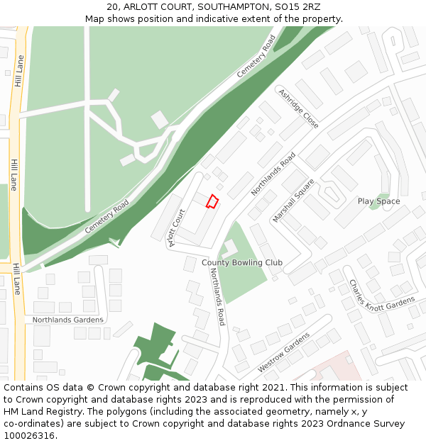 20, ARLOTT COURT, SOUTHAMPTON, SO15 2RZ: Location map and indicative extent of plot
