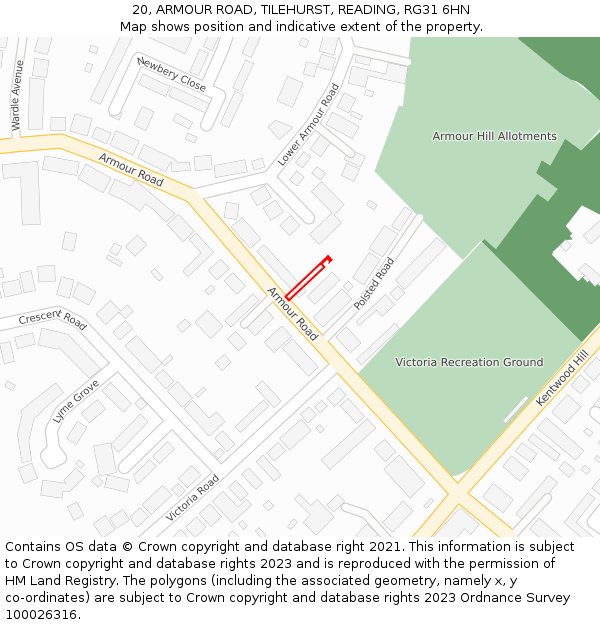 20, ARMOUR ROAD, TILEHURST, READING, RG31 6HN: Location map and indicative extent of plot