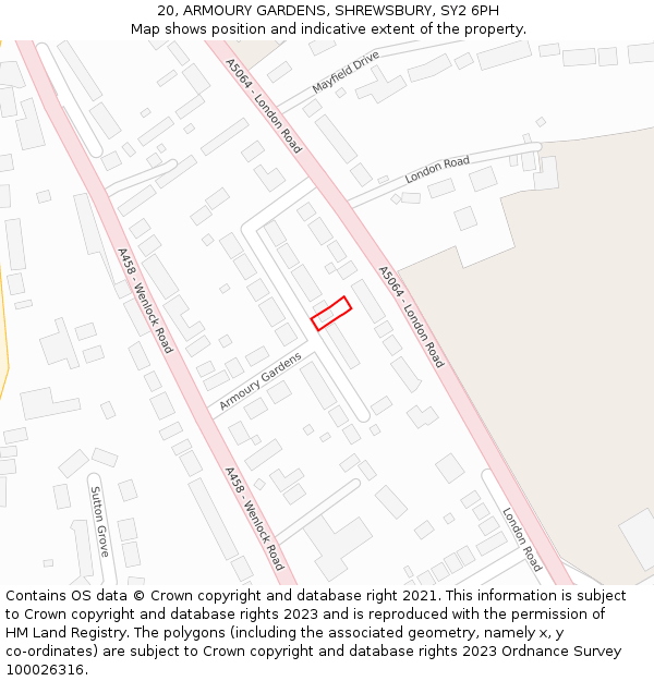 20, ARMOURY GARDENS, SHREWSBURY, SY2 6PH: Location map and indicative extent of plot