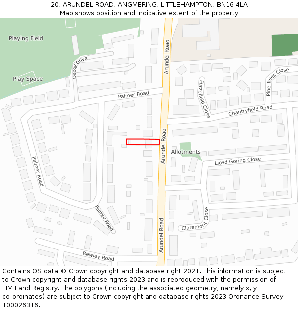 20, ARUNDEL ROAD, ANGMERING, LITTLEHAMPTON, BN16 4LA: Location map and indicative extent of plot