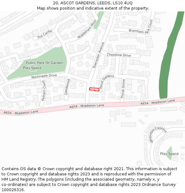 20, ASCOT GARDENS, LEEDS, LS10 4UQ: Location map and indicative extent of plot