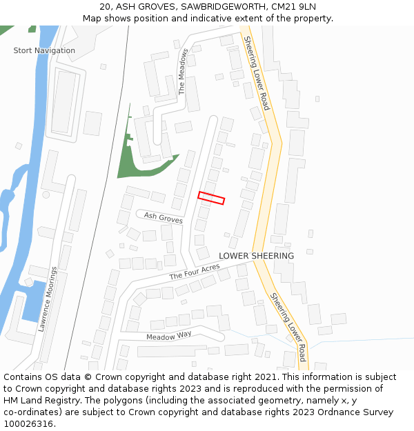 20, ASH GROVES, SAWBRIDGEWORTH, CM21 9LN: Location map and indicative extent of plot